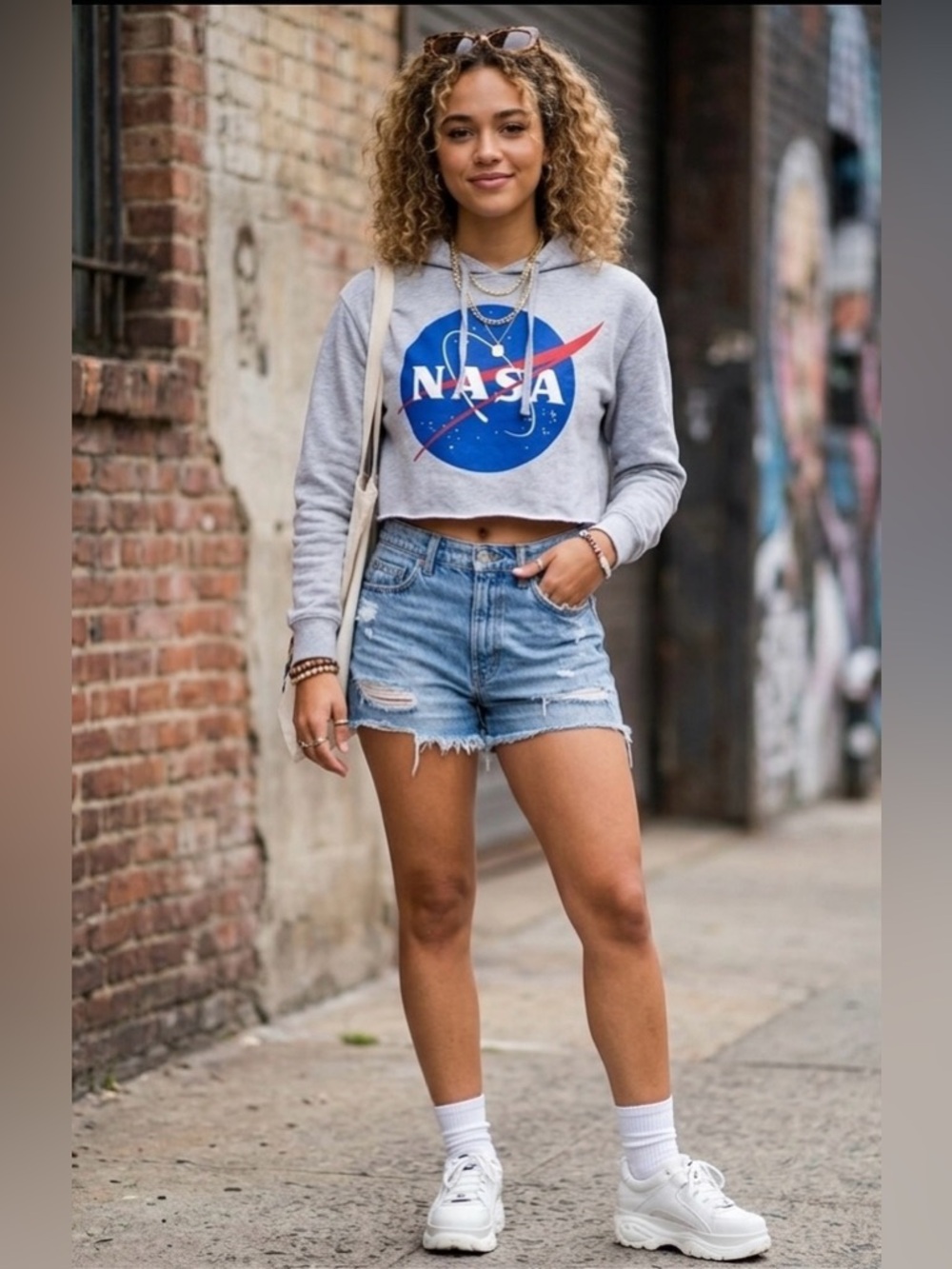 NASA Cropped Pullover Cotton Hoodie | Science Space Rocket Casual Cozy Raw Hem - Picture 1 of 9